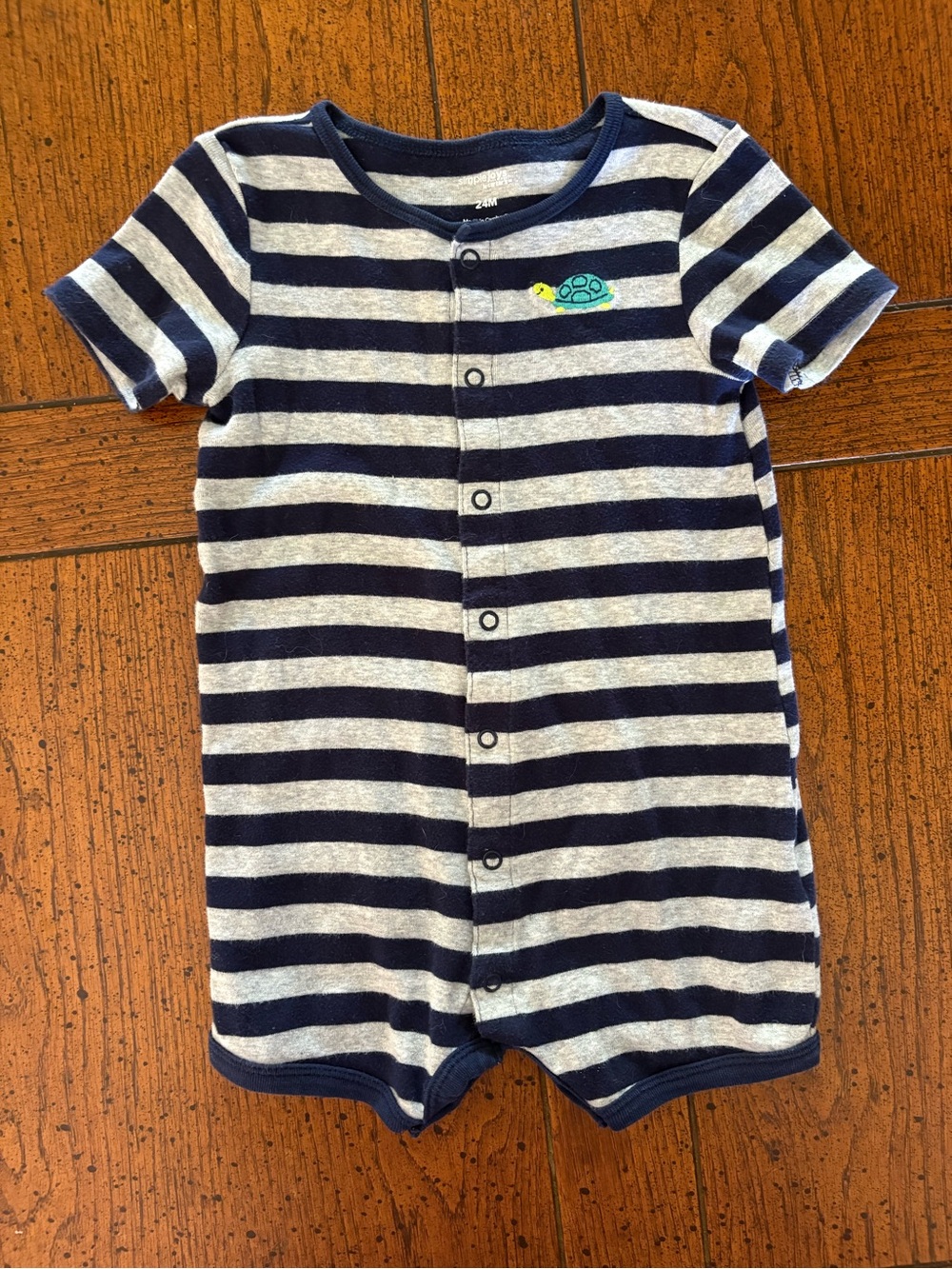 Striped Navy & Gray Baby One-Piece Romper, Turtle Appliqué- Carter’s - 24 Month